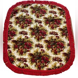 Vintage Handmade‎ 1970s oval barkcloth yarn fringe tablecloth-Thanksgiving-Fall